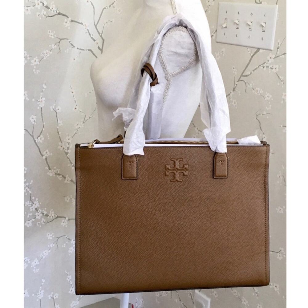 🆕NWT Tory Burch Thea Center Zip Pebbled Leather Tote Bag Black Authentic - Picture 14 of 14